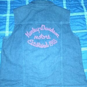Harley-Davidson Denim Vest with Burgundy Embroidery